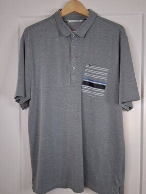 Travis Mathew Pima Cotton Polo Shirt Mens XL Gray Striped Pocket Golf Casual